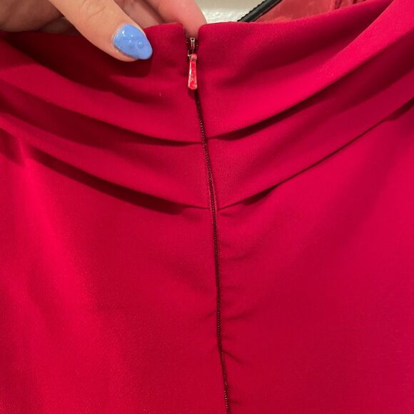 Shoshanna Midnight Off the Shoulder Ruffle Slit Cocktail Long Gown Red 4 - Picture 9 of 13